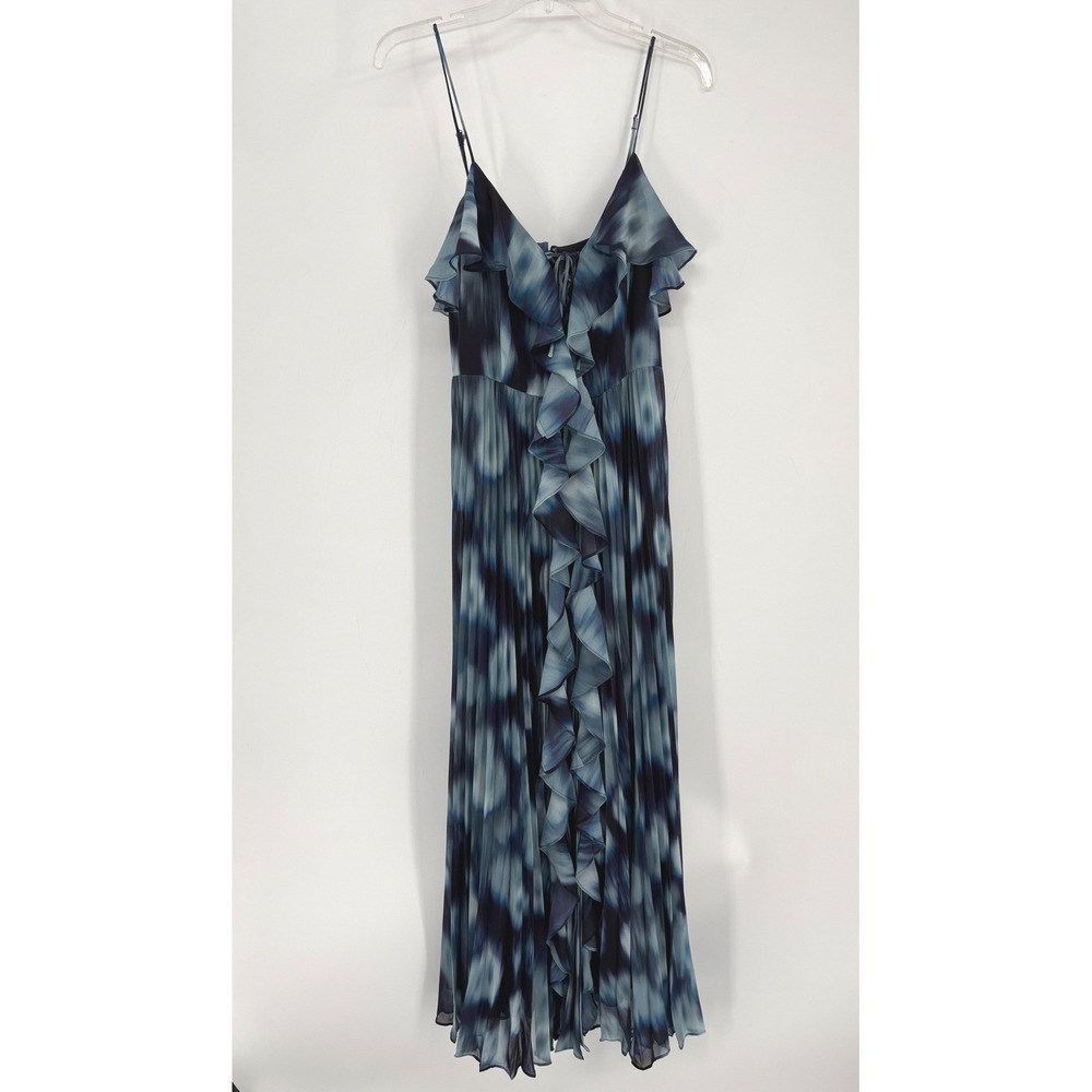 J.Crew Dress Womens 8 Blue Tie Dye Collection Pleated Ruffle Maxi Romantic